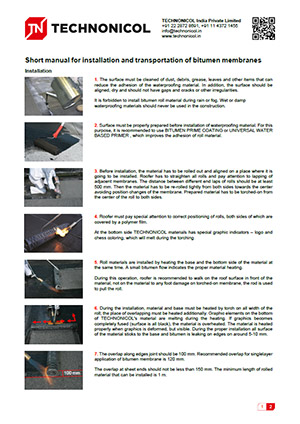 Short manual for installation and transportation of bitumen membranes
